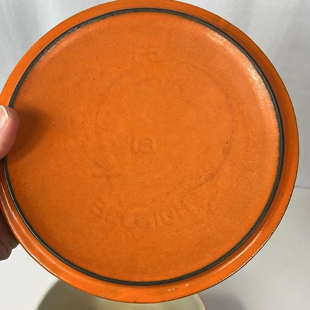 Descoware Belgium #14 Kitchen Vintage Small Flame Orange Cast Iron Sauce Pan Lid